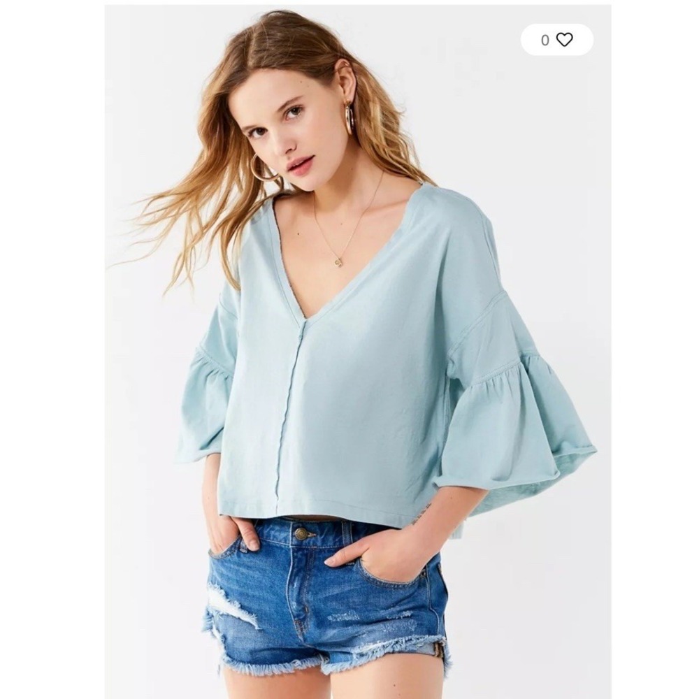 Urban Outfitters Camina Roses Belle Sleeve, Plunging V-neck Womens Tee Size S